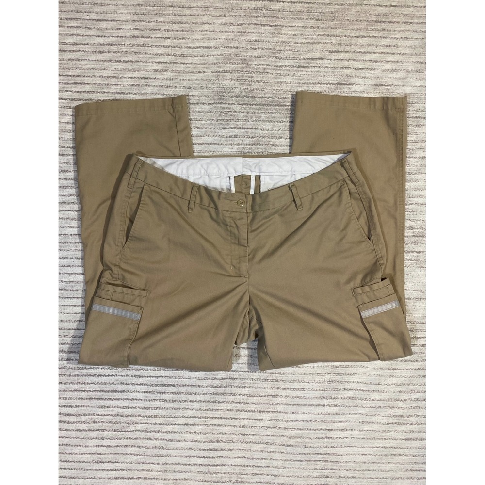 Khaki Tan Straight Leg Cargo Utility Pants Reflective Trim Size 16 Style 14987